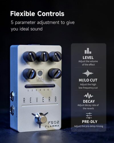 618WDx0YnJL. AC SL1500 FLAMMA FS02 Reverb Pedal Stereo Guitar Effects with 7 Storable Preset Slots 7 Reverb Effects Room Hall Church Cave Plate Spring Mod True Bypass Trail On