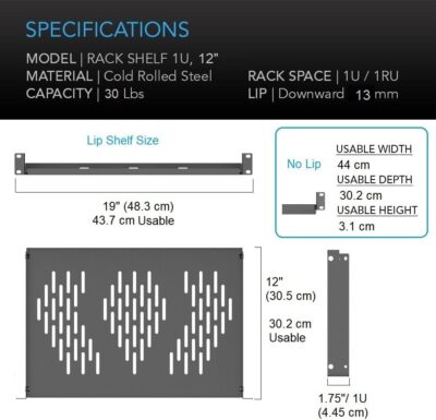 61AIiCEMbrL. AC SL1000 Beiyier 1U Server Rack Shelf, Suitable for 19 Network Equipment Racks and Cabinets, Ventilated Cantilever Tray, Depth of 12 inches, Well-Ventilated (1PCS, Black)