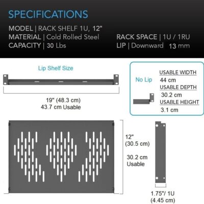 61AIiCEMbrL. AC SL1000 Beiyier 1U Server Rack Shelf, Suitable for 19 Network Equipment Racks and Cabinets, Ventilated Cantilever Tray, Depth of 12 inches, Well-Ventilated (1PCS, Black)