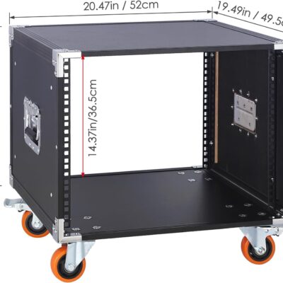 Movable AV Gear Rack 8U 19in Mobile Floor Standing Network Device Storage Cabinet Stand – Audio Stereo Studio DJ Equipment Rack Server IT Data Devices Storage Cabinet Enclosure with Castors