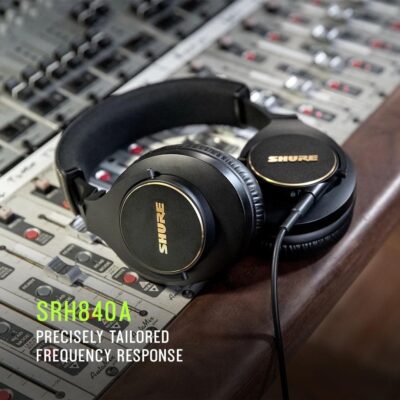 Shure SRH840A Professional Over-Ear Wired Studio Headphones for Recording, Mixing & Monitoring – Closed-Back Circumaural Design with Detachable Cable, Black