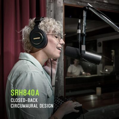 Shure SRH840A Professional Over-Ear Wired Studio Headphones for Recording, Mixing & Monitoring – Closed-Back Circumaural Design with Detachable Cable, Black