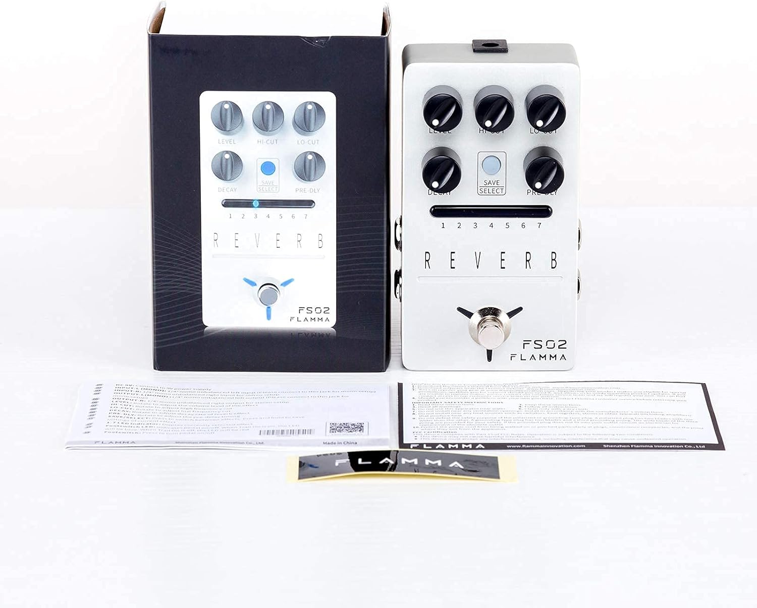FLAMMA FS02 Reverb Pedal Stereo Guitar Effects with 7 Storable Preset Slots 7 Reverb Effects Room Hall Church Cave Plate Spring Mod True Bypass Trail On