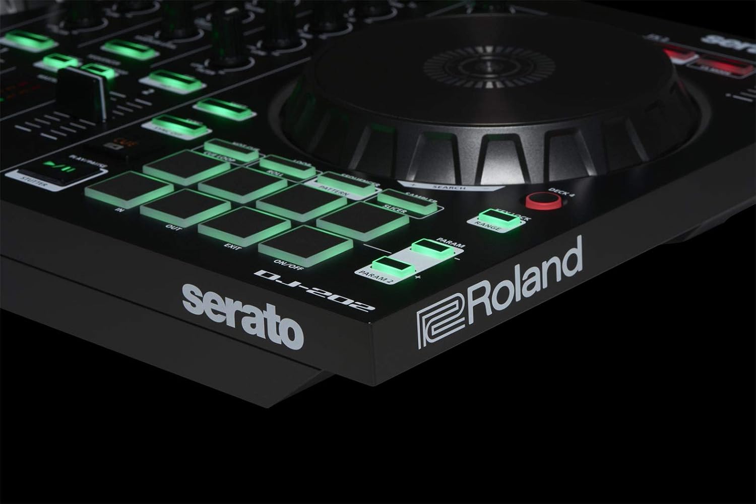 Roland DJ-202 DJ Controller Bundle with Stand, Headphones, and Austin Bazaar Polishing Cloth