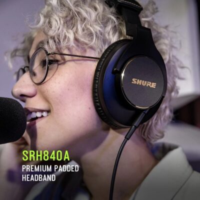 Shure SRH840A Professional Over-Ear Wired Studio Headphones for Recording, Mixing & Monitoring – Closed-Back Circumaural Design with Detachable Cable, Black