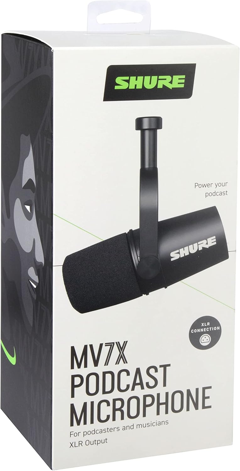Shure MV7X XLR Dynamic Microphone for Podcasting, Streaming & Vocal Recording – Voice-Isolating Cardioid Mic with Broadcast-Style Design & All-Metal Construction, Black