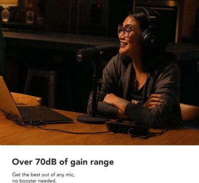 Focusrite Vocaster One Studio – Podcasting Interface for Solo Podcast Recording with Professional Quality Vocaster DM1 Dynamic Microphone & HP60v Headphones. 1 Mic Input & Headphone Output