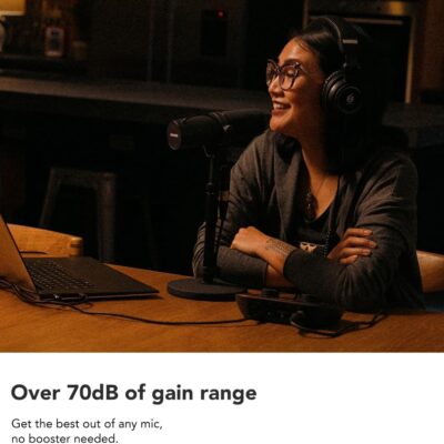 Focusrite Vocaster One Studio – Podcasting Interface for Solo Podcast Recording with Professional Quality Vocaster DM1 Dynamic Microphone & HP60v Headphones. 1 Mic Input & Headphone Output