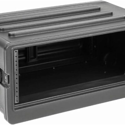 SKB 4U rSeries Shallow Rolling Rack with Integrated Back Wheels and 1-Touch Pull Handle, Comes with 8 Rack Units and Interlocking Molded Stacking Bars