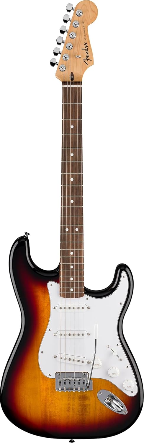 Fender Standard Stratocaster – 3-Color Sunburst Bundle with Strap, Guitar Cleaning Kit and Austin Bazaar Instructional Video