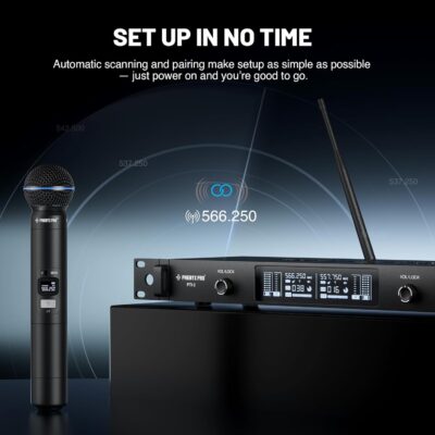 Phenyx Pro UHF Smart Wireless Microphone System, Dual Cordless Mics w/Auto Scan&Sync, Adaptive RF Power, Talkback Function, 2×100 Freq, 328 ft, Dynamic Microphones for Live Show, Event (PTI-2)
