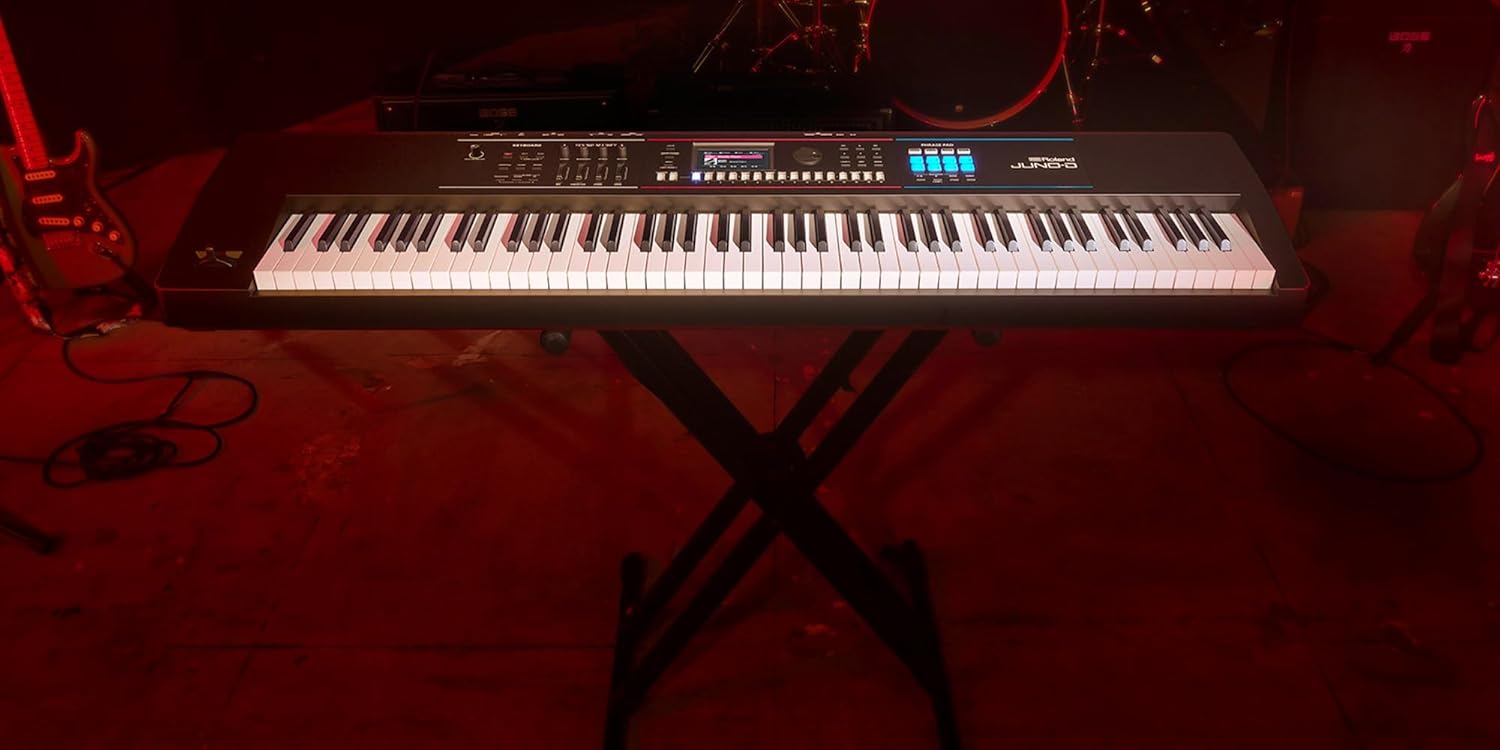 Roland JUNO-D8 Synthesizer Bundle with Adjustable Stand, Bench, Sustain Pedal, Cover, Austin Bazaar Instructional Video, and Polishing Cloth
