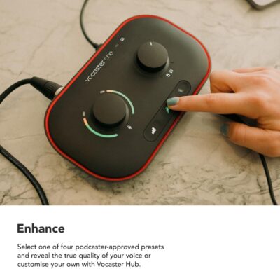 Focusrite Vocaster One Studio – Podcasting Interface for Solo Podcast Recording with Professional Quality Vocaster DM1 Dynamic Microphone & HP60v Headphones. 1 Mic Input & Headphone Output