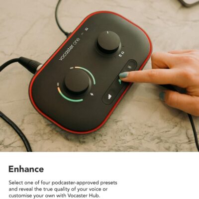 Focusrite Vocaster One Studio – Podcasting Interface for Solo Podcast Recording with Professional Quality Vocaster DM1 Dynamic Microphone & HP60v Headphones. 1 Mic Input & Headphone Output