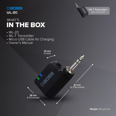BOSS WL-20 | Compact Wireless Instrument System | Plug-and-Play Wireless System for Guitar, Bass and More | Lightning-Fast BOSS Technology | Built-in Cable Tone Simulation | Up to 50ft Range