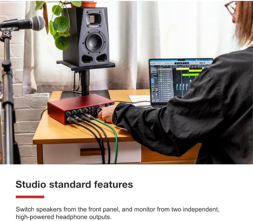 Focusrite Scarlett 18i16 USB-C Audio/MIDI Interface (4th Generation) Bundle with XLR- XLR Cable (2 Pack), Hosa Mid-310 Black 10 ft. Midi cable (2 Pack)