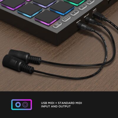 EMP16 MIDI Pad Controller Beat Maker Machine With Bluetooth, 16 RGB Velocity Sensitive Beat Pads, 16 Level, Full/Half Level, OLED Display, MIDI In/Out