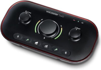 Focusrite Vocaster Two Podcast Interface for Solo Content Creators, Bundle with H&A Broadcast Arm with Internal Springs and Integrated 10 XLR Cable