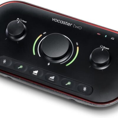 Focusrite Vocaster Two Podcast Interface for Solo Content Creators, Bundle with H&A Broadcast Arm with Internal Springs and Integrated 10 XLR Cable