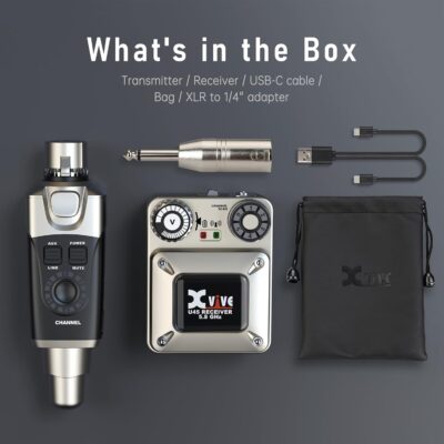 Xvive U45 Wireless in Ear Monitor System 5.8ghz IEM System Transmitter and bodypack Receiver for Studio, Band Rehearsal, Live Performance, Channel Scan Mode