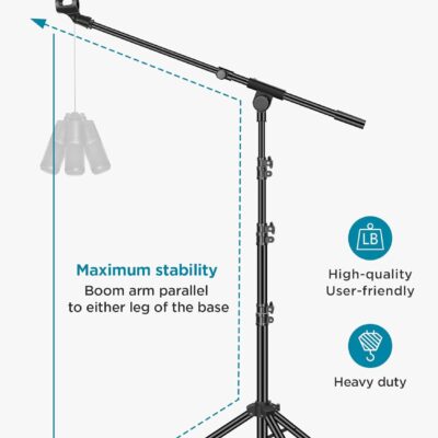 InnoGear Microphone Stand, Tripod Boom Arm Floor Mic Stand Height Adjustable Heavy Duty with Carrying Bag 2 Mic Clips 3/8 to 5/8 Adapter for Singing Podcast for Blue Yeti Shure SM58 SM48 Samson Q2U