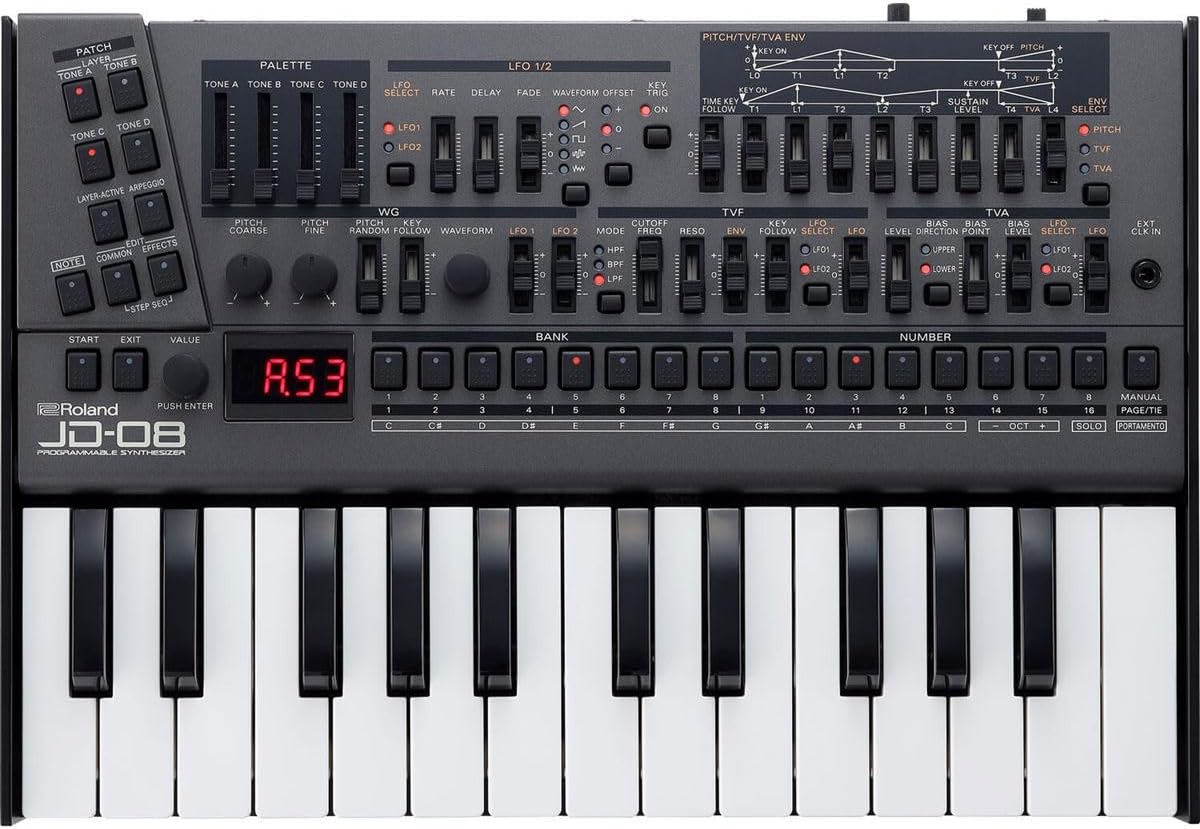 Roland JD-08 Tabletop Sound Module Boutique Synthesizer – Compact, Lightweight, Modern with New Effects and Polyphonic Sequencer