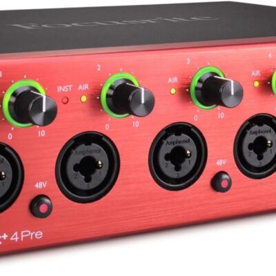 Focusrite Clarett Plus 4Pre 18-In and 8-Out Audio Interface Bundle with Headphones, 25-Feet XLR Microphone Cable (4-Pack), and TRS Cable (2-Pack) (8 Items)