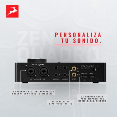 Antelope Audio Zen Quadro USB-C Podcast & Recording Interface — 4 Discrete Studio-Grade Mic Preamps, Pro Conversion & Clocking, Built-In Studio Effects — Bus-Powered — 14-In/10-Out