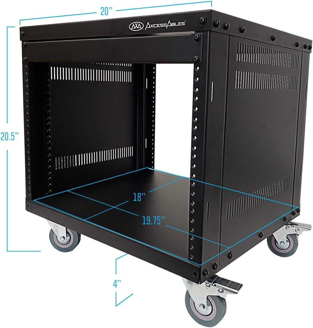 AxcessAbles 8U 19 Homelab Server Rack | 550-LB Capacity | Open Frame with Removable Side Panels | Rolling Rack Cabinet w/Locking 3 Casters | Network, AV & Studio Gear | Includes 5mm & 6mm Screws