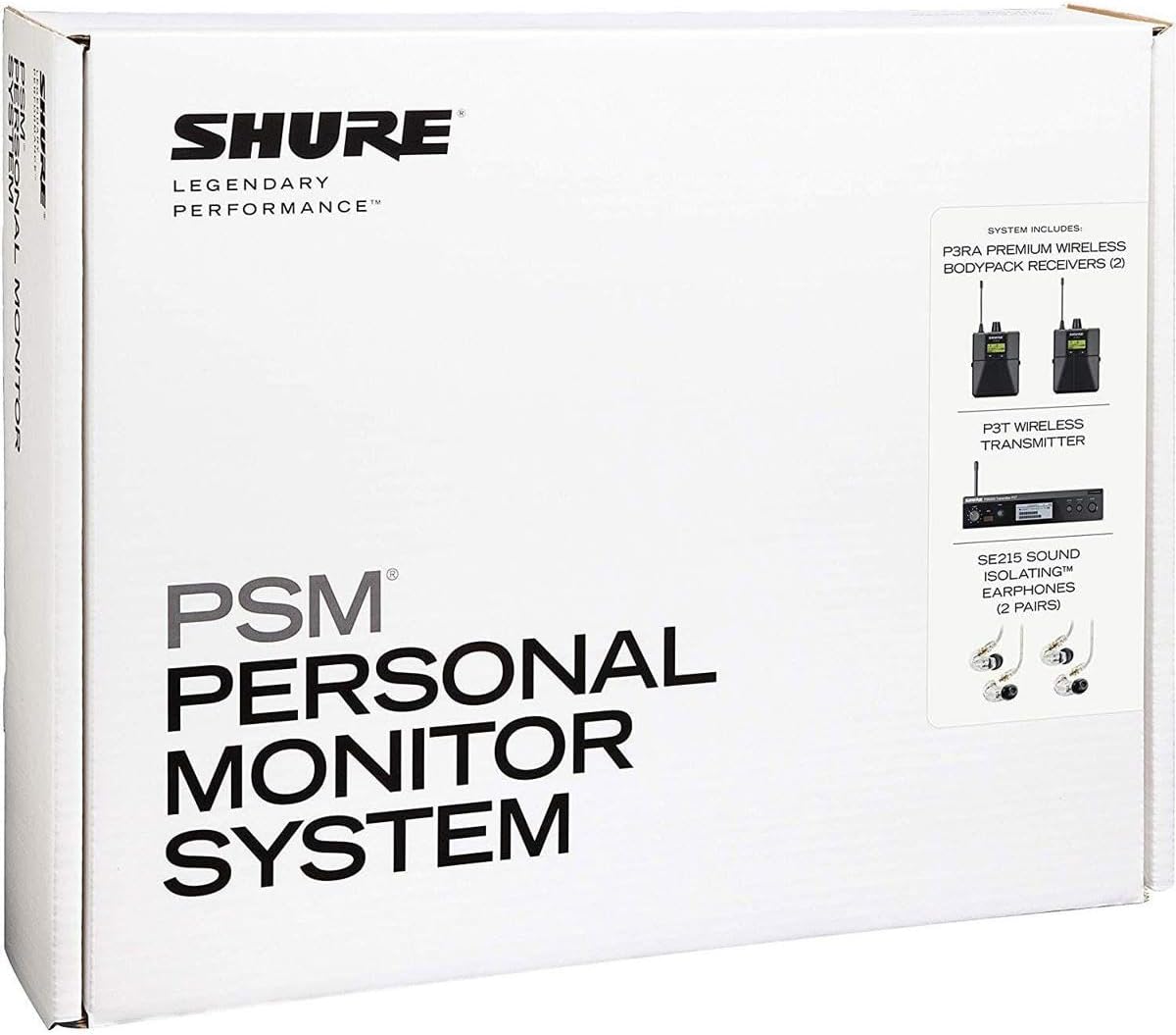 Shure PSM 300 Twin Pack Pro Wireless in-Ear Monitor Kit, Includes P3T Transmitter, 2X P3RA Receiver and SE215-CL Earphones, G20: 488-512MHz, Black