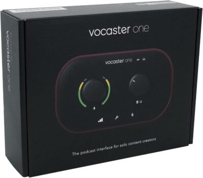 Focusrite Vocaster One — Podcasting Interface for Recording as a Solo Creator. Use Auto Gain, Enhance, and Mute for Easy Podcasting. Small, Lightweight, and Powered by Computer