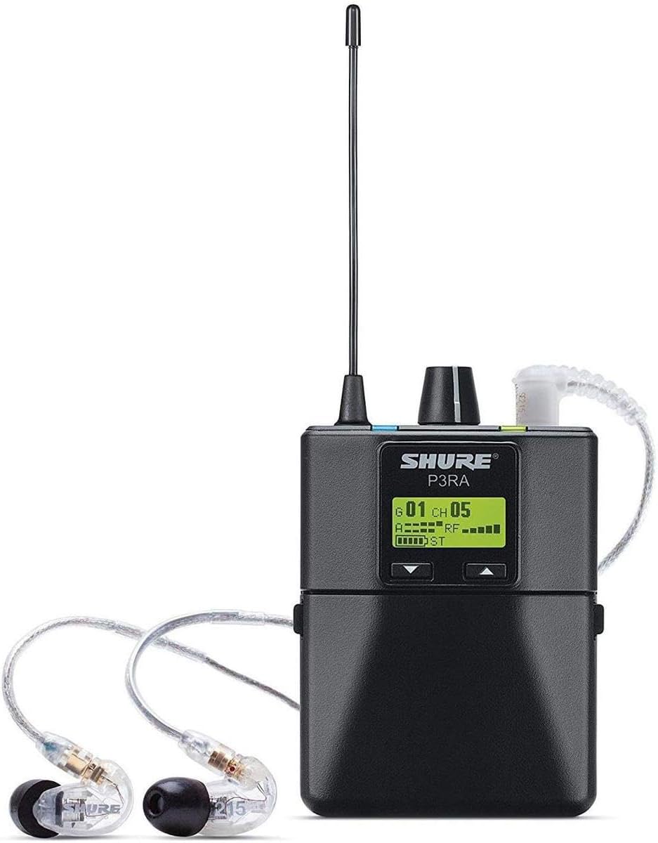 Shure PSM 300 Twin Pack Pro Wireless in-Ear Monitor Kit, Includes P3T Transmitter, 2X P3RA Receiver and SE215-CL Earphones, G20: 488-512MHz, Black