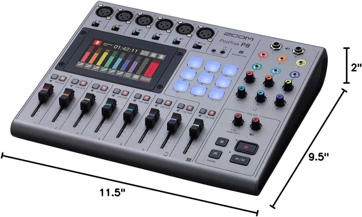 Zoom PodTrak P8 Podcast Recorder with 6 XLR Inputs, 6 Headphone Outputs, Phone Input, Sound Pads, Onboard Editing, USB Audio Interface, Battery Powered