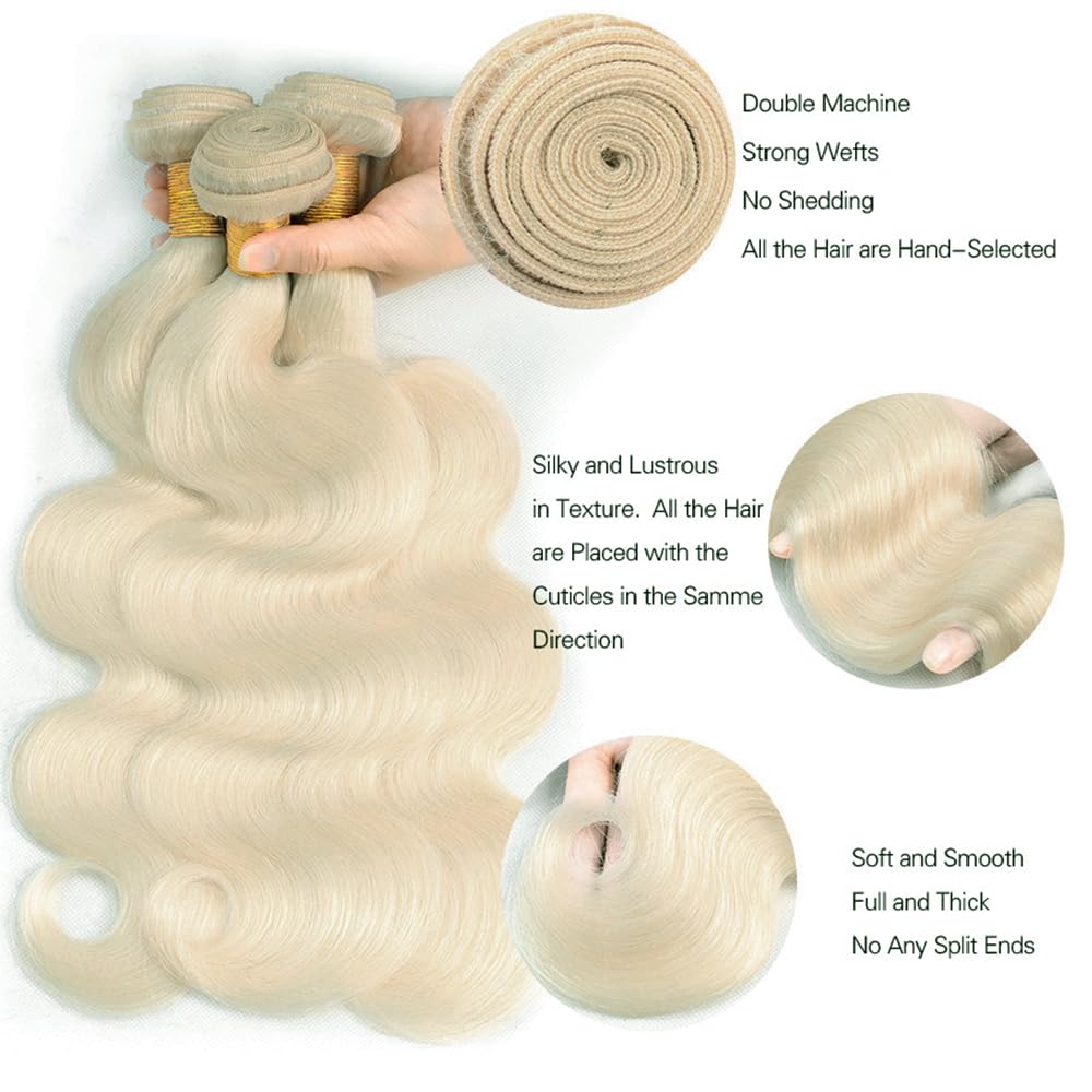 #88 Platinum Blonde Bundles Body Wave Bundles Human Hair 12 14 16 Inch 3 Bundles 50g/Bundle Platinum Blonde Body Wave Bundle Unprocessed Brazilian Virgin Weave Hair Extensions for Women
