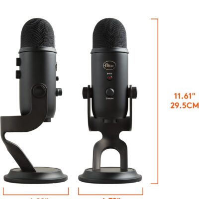 Logitech Creators Blue Yeti USB Microphone for PC, Mac, Gaming, Recording, Streaming, Podcasting, Studio and Computer Condenser Mic with Blue VO!CE effects, 4 Pickup Patterns, Plug and Play – Blackout