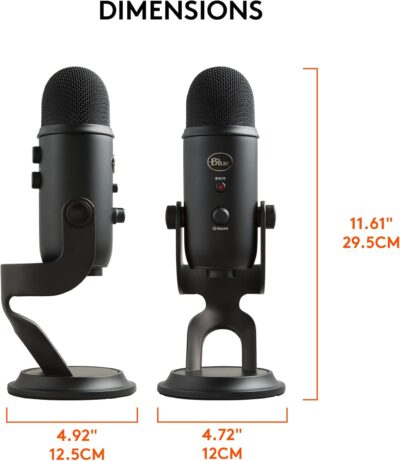 Logitech Creators Blue Yeti USB Microphone for PC, Mac, Gaming, Recording, Streaming, Podcasting, Studio and Computer Condenser Mic with Blue VO!CE effects, 4 Pickup Patterns, Plug and Play – Blackout