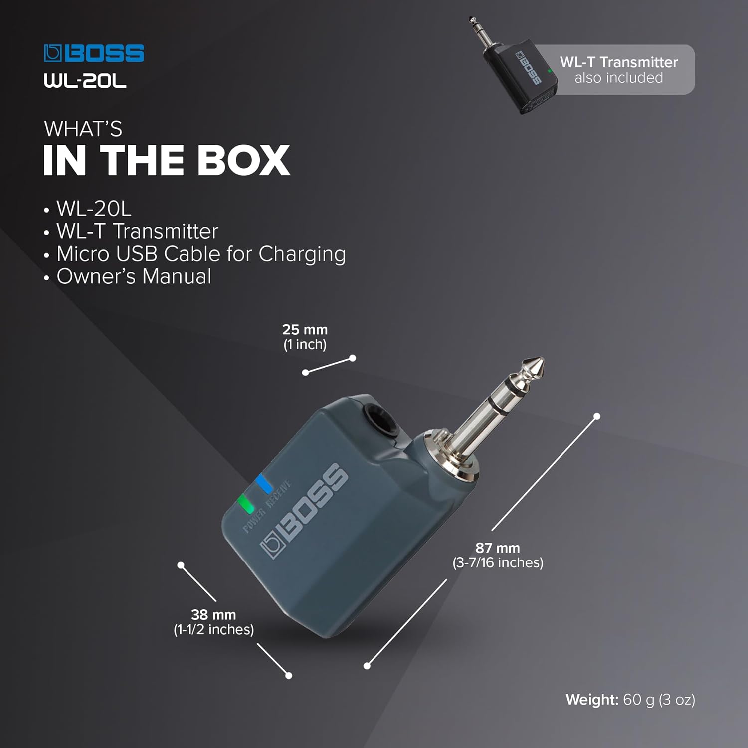 BOSS WL-20L | Compact Wireless Instrument System | Plug-And-Play Wireless System for Acoustic/Electric Guitars & More| Lightning-Fast BOSS Technology | No Cable Tone Simulation | Up To 50ft Range
