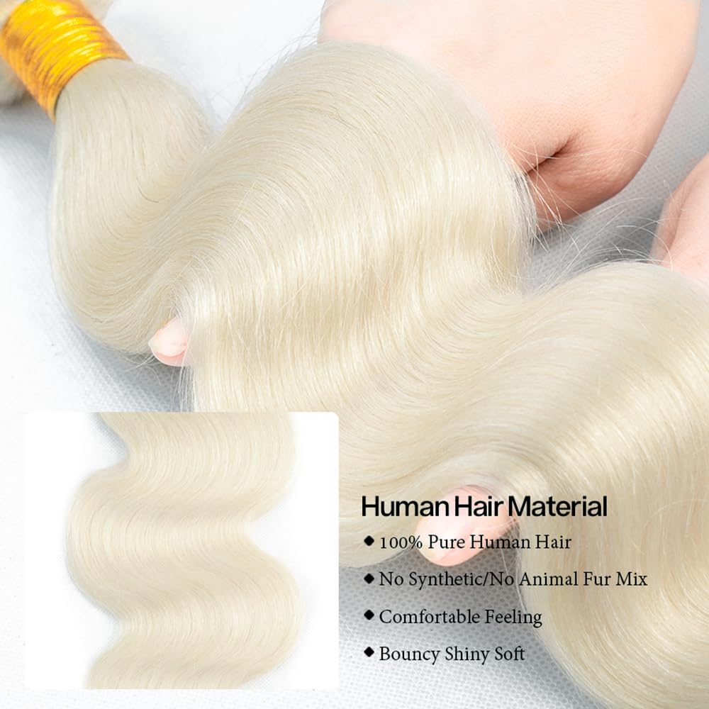 #88 Platinum Blonde Bundles Body Wave Bundles Human Hair 24 26 28 Inch Platinum Blonde Body Wave Bundle Unprocessed Brazilian Virgin Weave Hair 3 Bundle 50 Gram Per Bundle for Women