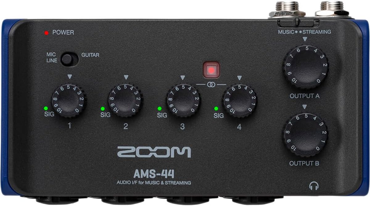 Zoom AMS-44 USB Audio Interface for Musicians & Podcasters, with 4 Inputs, 4 Outputs, Loopback, Direct Monitoring, Bus-Powered, for Recording and Streaming on PC, Mac, iOS, and Android