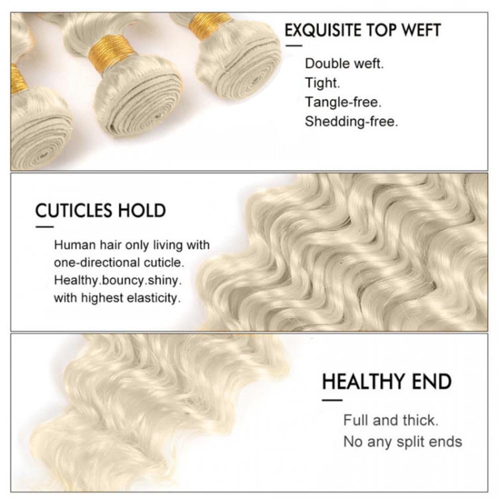 #88 Platinum Blonde Bundles Human Hair Deep Wave Bundles 30 30 30 Inch Platinum Blonde Deep Wave Bundle Unprocessed Brazilian Virgin Weave Hair 3 Bundle 50 Gram Per Bundle