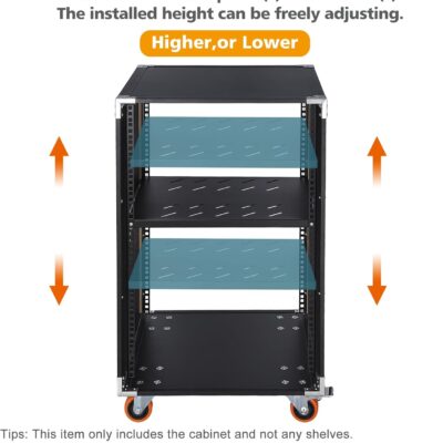 Movable AV Gear Rack 8U 19in Mobile Floor Standing Network Device Storage Cabinet Stand – Audio Stereo Studio DJ Equipment Rack Server IT Data Devices Storage Cabinet Enclosure with Castors