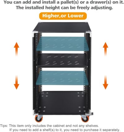 Movable AV Gear Rack 8U 19in Mobile Floor Standing Network Device Storage Cabinet Stand – Audio Stereo Studio DJ Equipment Rack Server IT Data Devices Storage Cabinet Enclosure with Castors