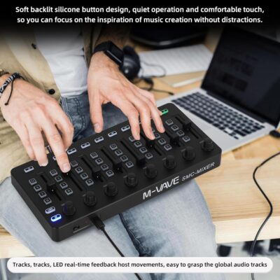 Wireless Midi Controller Mixer, Bluetooth Semi Weighted Professional dynamic keybed 8 Knobs and Music Production,Software Included (Black Mixer)