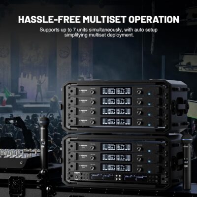 Phenyx Pro UHF Smart Wireless Microphone System, Dual Cordless Mics w/Auto Scan&Sync, Adaptive RF Power, Talkback Function, 2×100 Freq, 328 ft, Dynamic Microphones for Live Show, Event (PTI-2)