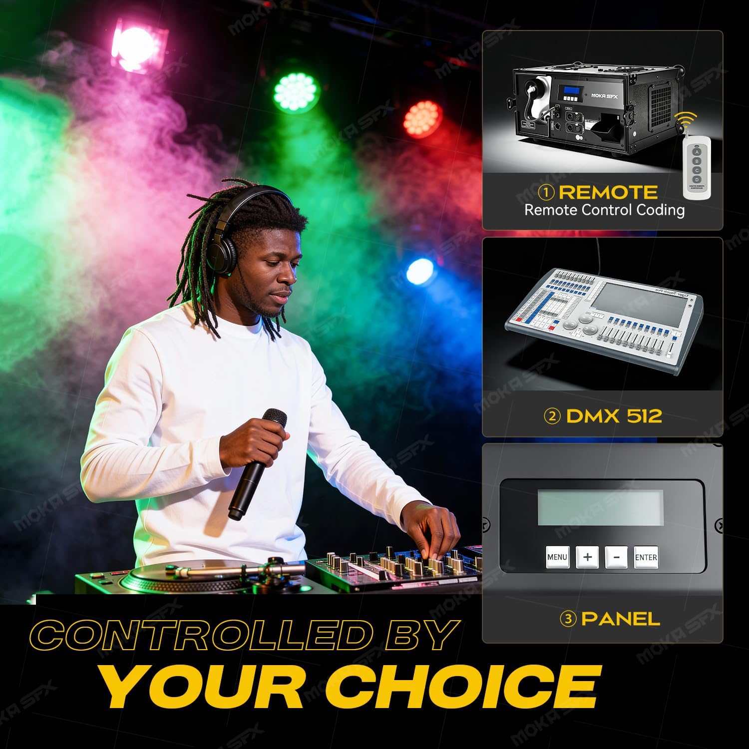 Moka Water-Based Hazer 1200W Silent Professional Haze Machine with DMX, Remote Control, Timer & Flight Case for DJ, Stage, Theater, Nightclub, Wedding, Church, Concert & Live Events (Hazer)
