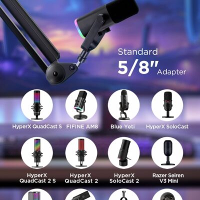 711Lo3nuEL. AC SL1500 InnoGear Mic Boom Arm Microphone Stand Cable Management for Blue Yeti FIFINE AM8 K669B HyperX QuadCast S SoloCast AT2020 Shure SM7B MV7 and Other Microphone