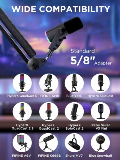 711Lo3nuEL. AC SL1500 InnoGear Mic Boom Arm Microphone Stand Cable Management for Blue Yeti FIFINE AM8 K669B HyperX QuadCast S SoloCast AT2020 Shure SM7B MV7 and Other Microphone