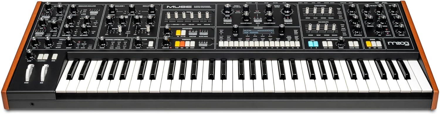 MOOG Muse – 8-Voice Analog Bi-Timbral Polyphonic Synthesizer with 61 Keys, 64-Step Sequencer, 256 Patches and Diffusion Delay