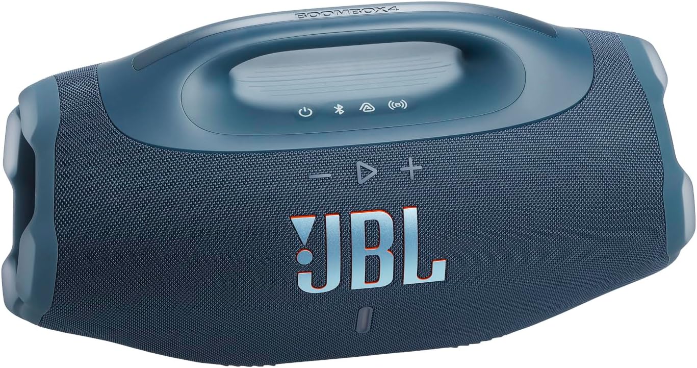 JBL Boombox 4 – Most Powerful Portable Waterproof Speaker with Massive Pro Sound, Up to 34 Hours of Playtime, & Multi-Speaker Connection by Auracast™ (Blue)