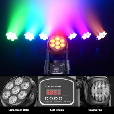 713MdwM5AVL. AC SL1500 UKing Moving Head Light RGBW Stage Lighting DJ Lights 7 x 10W LED Beam Spotlight 9/14 CH Wash Light with DMX and Sound Activated for Party Church Wedding Bar Christmas Halloween Disco (2 Pack)